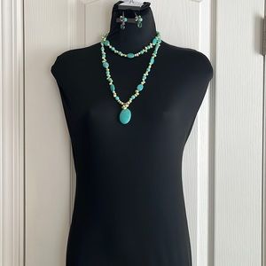 Turquoise and stone necklace snd matching earrings.
